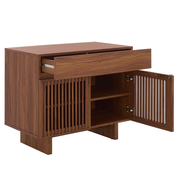 Safavieh Quaid 1 Drawer 2 Door Nightstand In Elegant Walnut Finish For Stylish Bedroom Storage Solutions Walnut ,Brass Pb ,Mdf Nst3104a