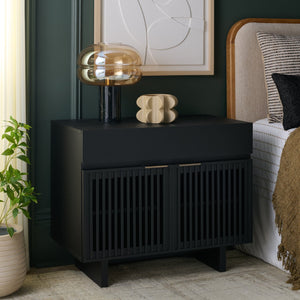 Safavieh Quaid 1 Drawer 2 Door Nightstand In Elegant Walnut Finish For Stylish Bedroom Storage Solutions Black ,Brass Pb ,Mdf Nst3104b