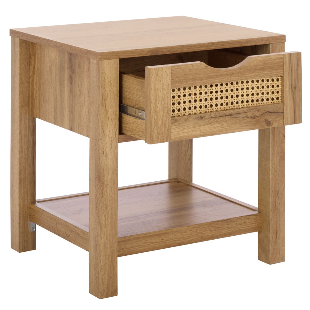 Safavieh Seeley 1 Drawer Nightstand - Rustic Modern Design With Rattan Accents And Oak Finish For Bedrooms NST3106A