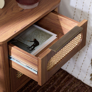 Safavieh Brey 2 Drawer Nightstand - Elegant Storage Solution With Rustic Rattan & Modern Design For Any Bedroom Walnut / Brass NST3107A