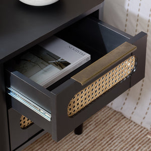 Safavieh Brey 2 Drawer Nightstand - Elegant Storage Solution With Rustic Rattan & Modern Design For Any Bedroom Black / Brass NST3107B