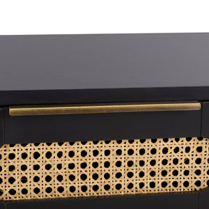 Safavieh Brey 2 Drawer Nightstand - Elegant Storage Solution With Rustic Rattan & Modern Design For Any Bedroom Black / Brass NST3107B