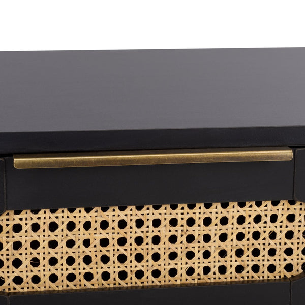 Safavieh Brey 2 Drawer Nightstand - Elegant Storage Solution With Rustic Rattan & Modern Design For Any Bedroom Black / Brass NST3107B