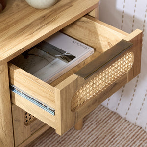 Safavieh Brey 2 Drawer Nightstand - Elegant Storage Solution With Rustic Rattan & Modern Design For Any Bedroom Oak / Brass NST3107C