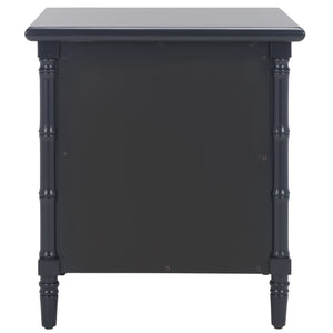 Safavieh Mina Modern Coastal Nightstand With Chinoiserie Bamboo Design And Ample Storage For Bedrooms Navy Blue / Gold NST3500A