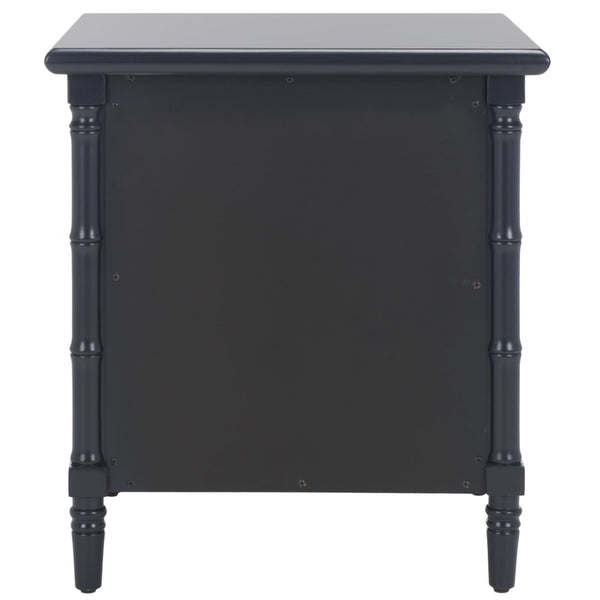 Safavieh Mina Modern Coastal Nightstand With Chinoiserie Bamboo Design And Ample Storage For Bedrooms Navy Blue / Gold NST3500A