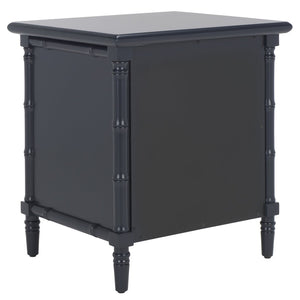 Safavieh Mina Modern Coastal Nightstand With Chinoiserie Bamboo Design And Ample Storage For Bedrooms Navy Blue / Gold NST3500A