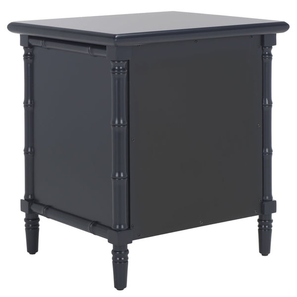 Safavieh Mina Modern Coastal Nightstand With Chinoiserie Bamboo Design And Ample Storage For Bedrooms Navy Blue / Gold NST3500A
