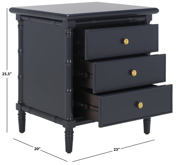 Safavieh Mina Modern Coastal Nightstand With Chinoiserie Bamboo Design And Ample Storage For Bedrooms Navy Blue / Gold NST3500A
