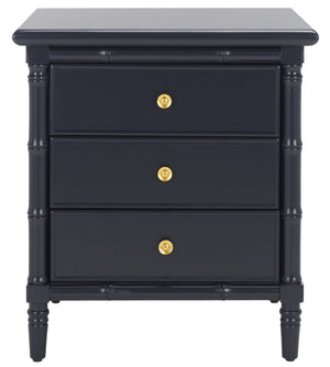 Safavieh Mina Modern Coastal Nightstand With Chinoiserie Bamboo Design And Ample Storage For Bedrooms Navy Blue / Gold NST3500A