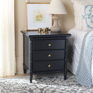 Safavieh Mina Modern Coastal Nightstand With Chinoiserie Bamboo Design And Ample Storage For Bedrooms Navy Blue / Gold NST3500A