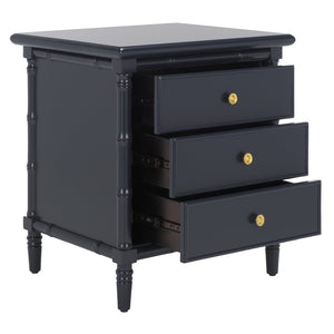 Safavieh Mina Modern Coastal Nightstand With Chinoiserie Bamboo Design And Ample Storage For Bedrooms Navy Blue / Gold NST3500A