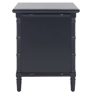 Safavieh Mina Modern Coastal Nightstand With Chinoiserie Bamboo Design And Ample Storage For Bedrooms Navy Blue / Gold NST3500A