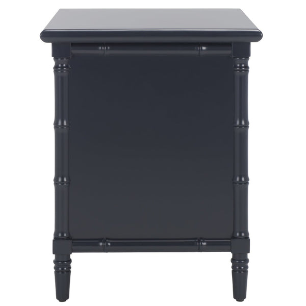 Safavieh Mina Modern Coastal Nightstand With Chinoiserie Bamboo Design And Ample Storage For Bedrooms Navy Blue / Gold NST3500A