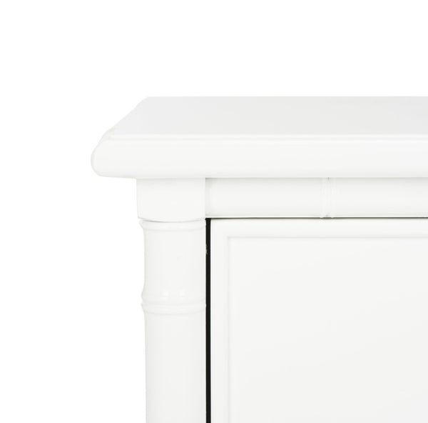 Safavieh Mina Modern Coastal Nightstand With Chinoiserie Bamboo Design And Ample Storage For Bedrooms White / Gold NST3500B