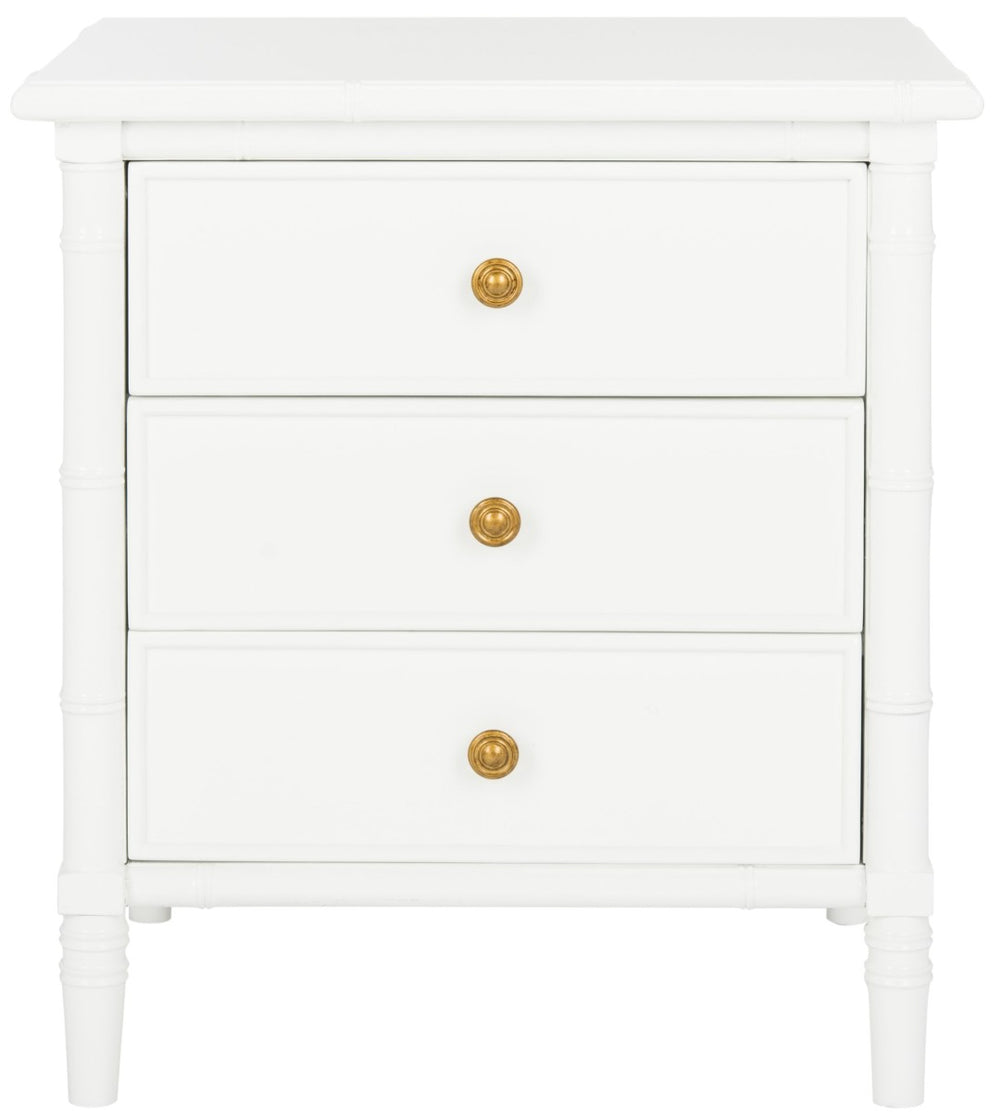 Safavieh Mina Modern Coastal Nightstand With Chinoiserie Bamboo Design And Ample Storage For Bedrooms White / Gold NST3500B