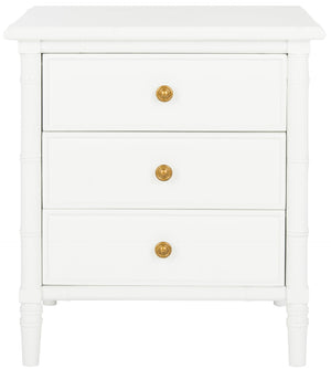 Safavieh Mina Modern Coastal Nightstand With Chinoiserie Bamboo Design And Ample Storage For Bedrooms White / Gold NST3500B