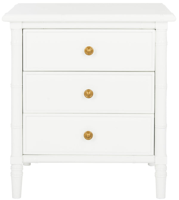 Safavieh Mina Modern Coastal Nightstand With Chinoiserie Bamboo Design And Ample Storage For Bedrooms White / Gold NST3500B