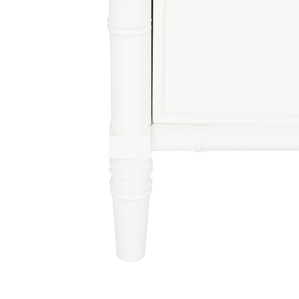 Safavieh Mina Modern Coastal Nightstand With Chinoiserie Bamboo Design And Ample Storage For Bedrooms White / Gold NST3500B