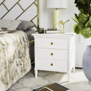 Safavieh Mina Modern Coastal Nightstand With Chinoiserie Bamboo Design And Ample Storage For Bedrooms White / Gold NST3500B