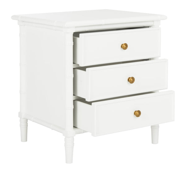 Safavieh Mina Modern Coastal Nightstand With Chinoiserie Bamboo Design And Ample Storage For Bedrooms White / Gold NST3500B
