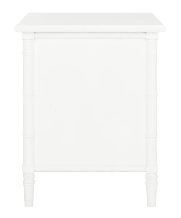 Safavieh Mina Modern Coastal Nightstand With Chinoiserie Bamboo Design And Ample Storage For Bedrooms White / Gold NST3500B