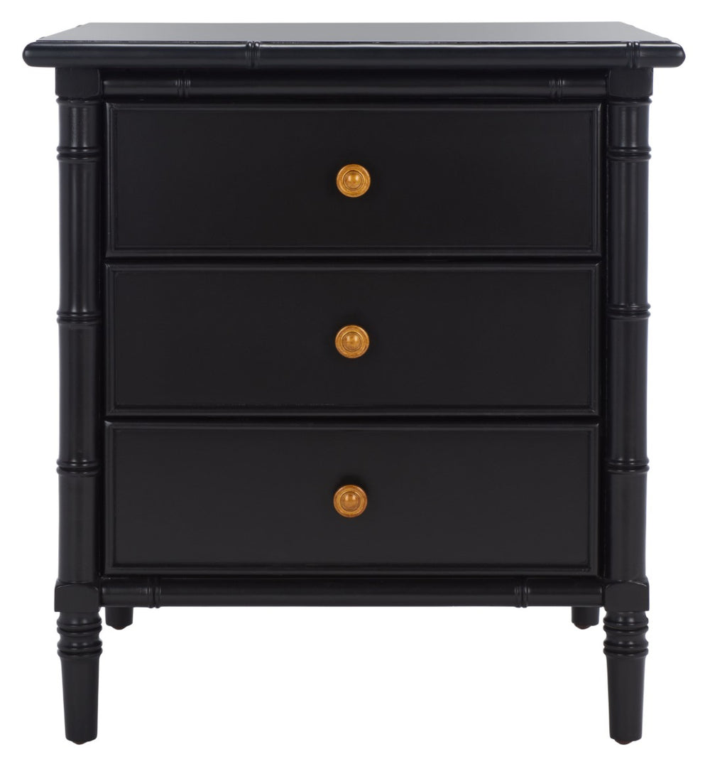 Safavieh Mina Coastal-Inspired 3-Drawer Nightstand With Chinoiserie Design, Gold Accents & Modern Elegance NST3500E