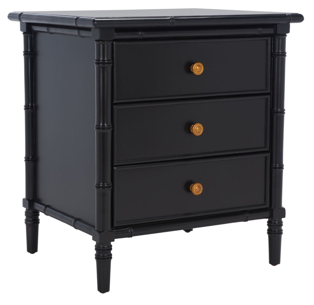 Safavieh Mina Coastal-Inspired 3-Drawer Nightstand With Chinoiserie Design, Gold Accents & Modern Elegance NST3500E