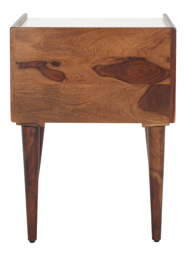 Safavieh Marion Elegant 1-Drawer Nightstand With White Marble Top & Walnut Body For Stylish Bedroom Storage NST3700A