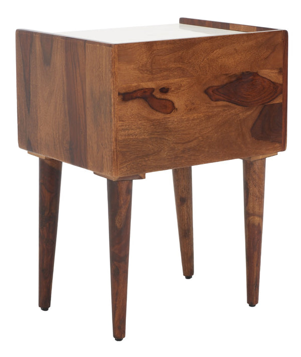 Safavieh Marion Elegant 1-Drawer Nightstand With White Marble Top & Walnut Body For Stylish Bedroom Storage NST3700A
