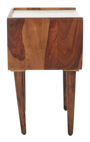 Safavieh Marion Elegant 1-Drawer Nightstand With White Marble Top & Walnut Body For Stylish Bedroom Storage NST3700A