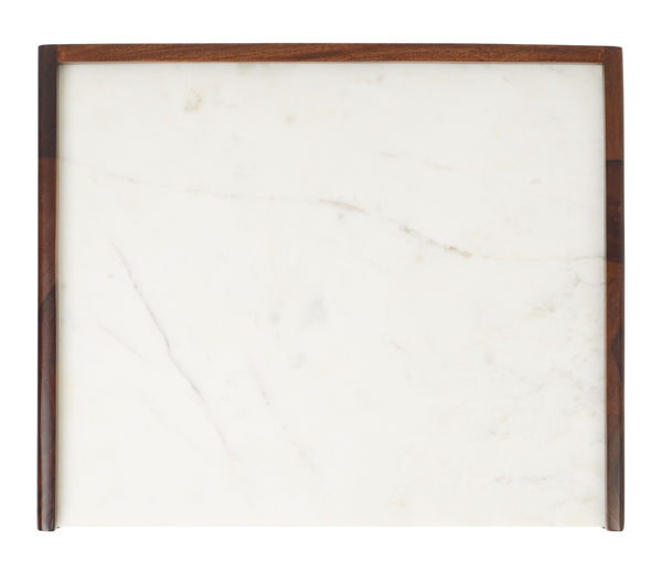 Safavieh Marion Elegant 1-Drawer Nightstand With White Marble Top & Walnut Body For Stylish Bedroom Storage NST3700A
