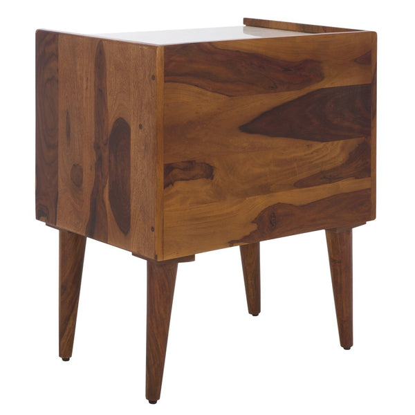 Safavieh Alexi 2 Drawer Nightstand - Retro-Rustic Design With White Marble Top & Brown Wood Finish For Style NST3701A