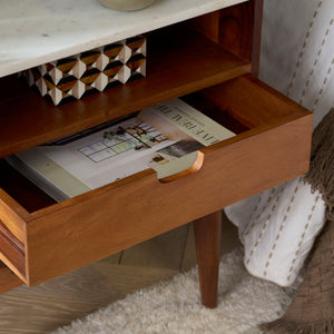 Safavieh Alexi 2 Drawer Nightstand - Retro-Rustic Design With White Marble Top & Brown Wood Finish For Style NST3701A
