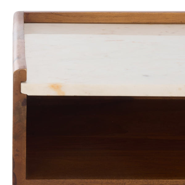 Safavieh Alexi 2 Drawer Nightstand - Retro-Rustic Design With White Marble Top & Brown Wood Finish For Style NST3701A