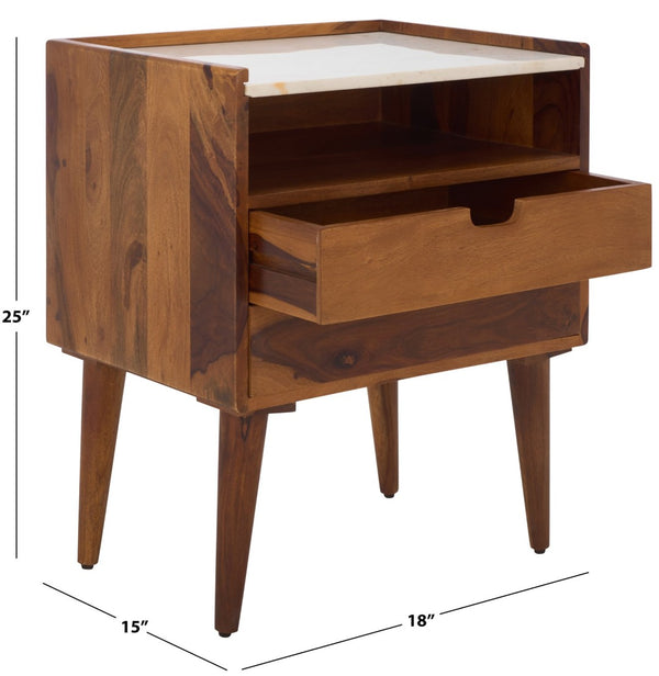 Safavieh Alexi 2 Drawer Nightstand - Retro-Rustic Design With White Marble Top & Brown Wood Finish For Style NST3701A