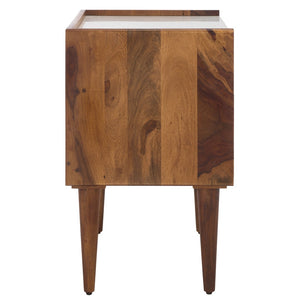 Safavieh Alexi 2 Drawer Nightstand - Retro-Rustic Design With White Marble Top & Brown Wood Finish For Style NST3701A