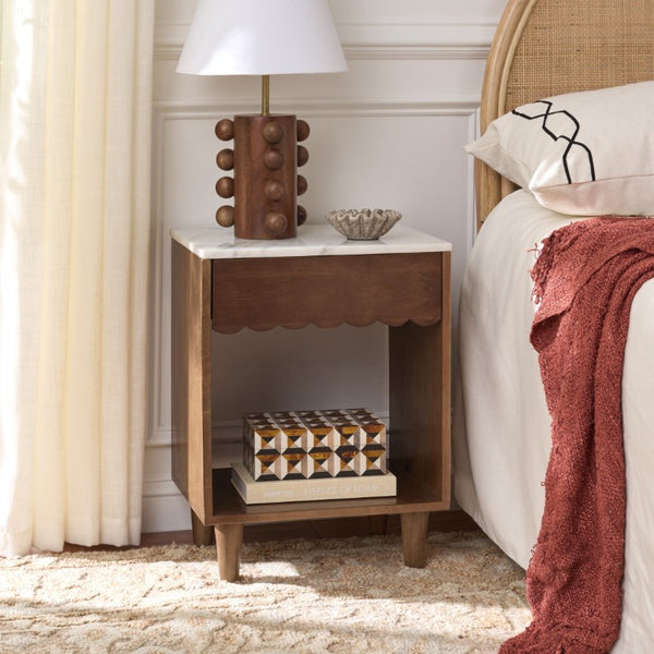 Safavieh Lyubov Marble Top Nightstand with Wood Base for Modern Bedroom Decor NST3702A
