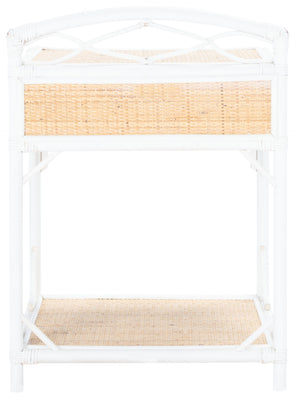 Safavieh Bea Coastal-Inspired Nightstand With Rattan Texture, 1 Drawer & Open Shelf For Stylish Storage White / Natural NST4000B