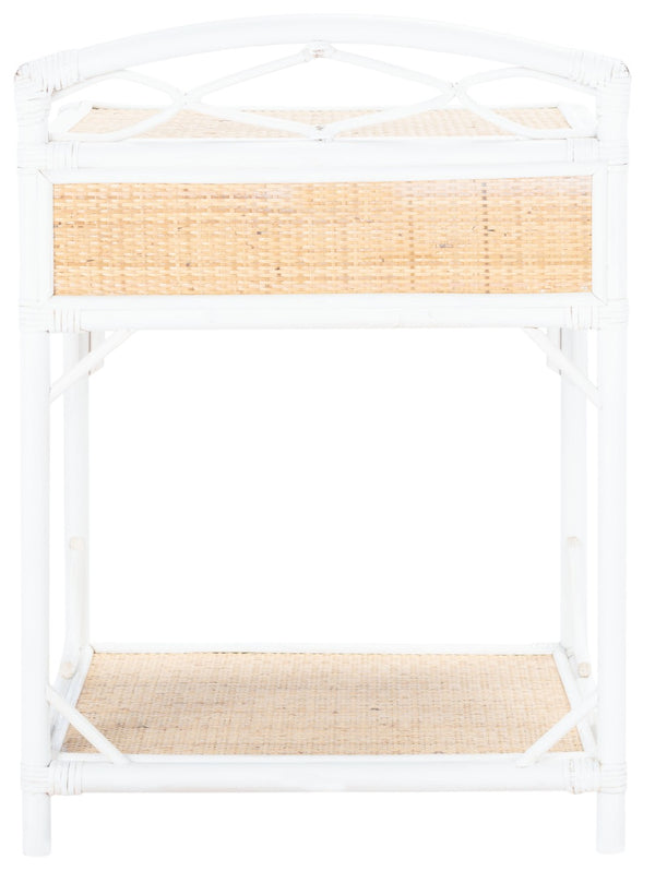 Safavieh Bea Coastal-Inspired Nightstand With Rattan Texture, 1 Drawer & Open Shelf For Stylish Storage White / Natural NST4000B