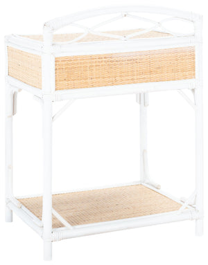 Safavieh Bea Coastal-Inspired Nightstand With Rattan Texture, 1 Drawer & Open Shelf For Stylish Storage White / Natural NST4000B