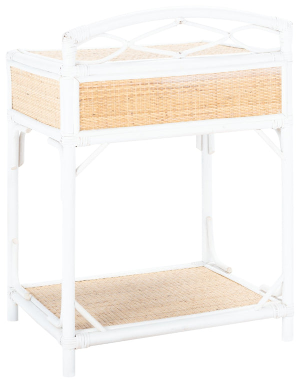 Safavieh Bea Coastal-Inspired Nightstand With Rattan Texture, 1 Drawer & Open Shelf For Stylish Storage White / Natural NST4000B