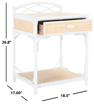 Safavieh Bea Coastal-Inspired Nightstand With Rattan Texture, 1 Drawer & Open Shelf For Stylish Storage White / Natural NST4000B