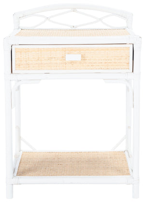 Safavieh Bea Coastal-Inspired Nightstand With Rattan Texture, 1 Drawer & Open Shelf For Stylish Storage White / Natural NST4000B