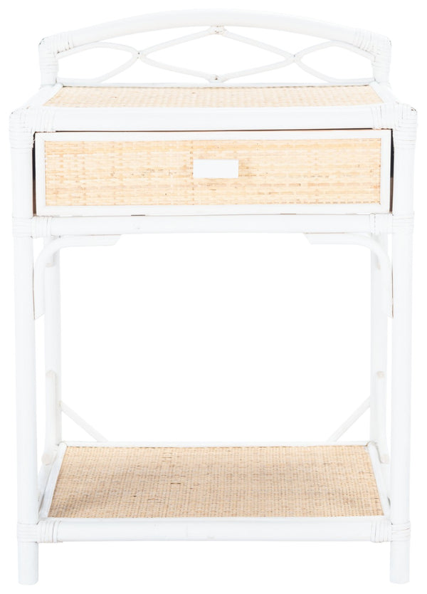 Safavieh Bea Coastal-Inspired Nightstand With Rattan Texture, 1 Drawer & Open Shelf For Stylish Storage White / Natural NST4000B