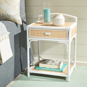 Safavieh Bea Coastal-Inspired Nightstand With Rattan Texture, 1 Drawer & Open Shelf For Stylish Storage White / Natural NST4000B