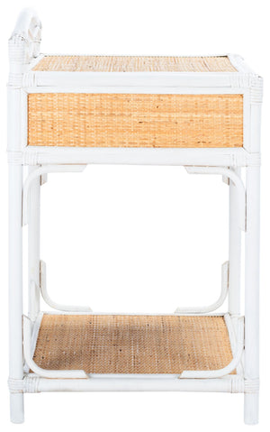 Safavieh Bea Coastal-Inspired Nightstand With Rattan Texture, 1 Drawer & Open Shelf For Stylish Storage White / Natural NST4000B