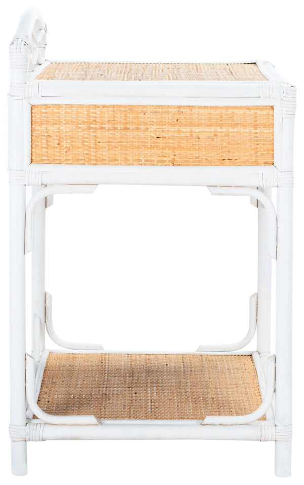 Safavieh Bea Coastal-Inspired Nightstand With Rattan Texture, 1 Drawer & Open Shelf For Stylish Storage White / Natural NST4000B