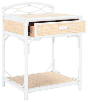Safavieh Bea Coastal-Inspired Nightstand With Rattan Texture, 1 Drawer & Open Shelf For Stylish Storage White / Natural NST4000B