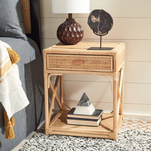 Safavieh Bali Coastal 1 Drawer Nightstand With Open Shelf – Stylish Storage For Bedroom Or Living Room Decor Natural NST4001A